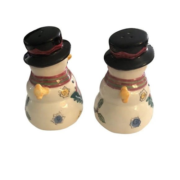 VINTAGE SANGO 1990's Snowman Salt & Pepper Shakers Christmas Xmas Winter - Picture 2 of 6